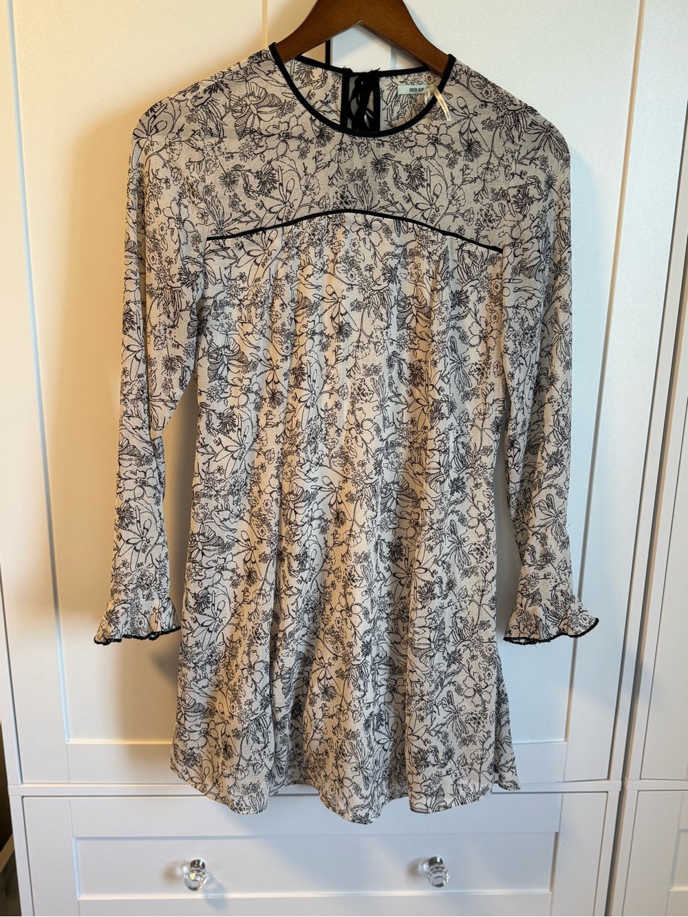 Kimchi Blue Cream Dress with Black Floral Print and Trim